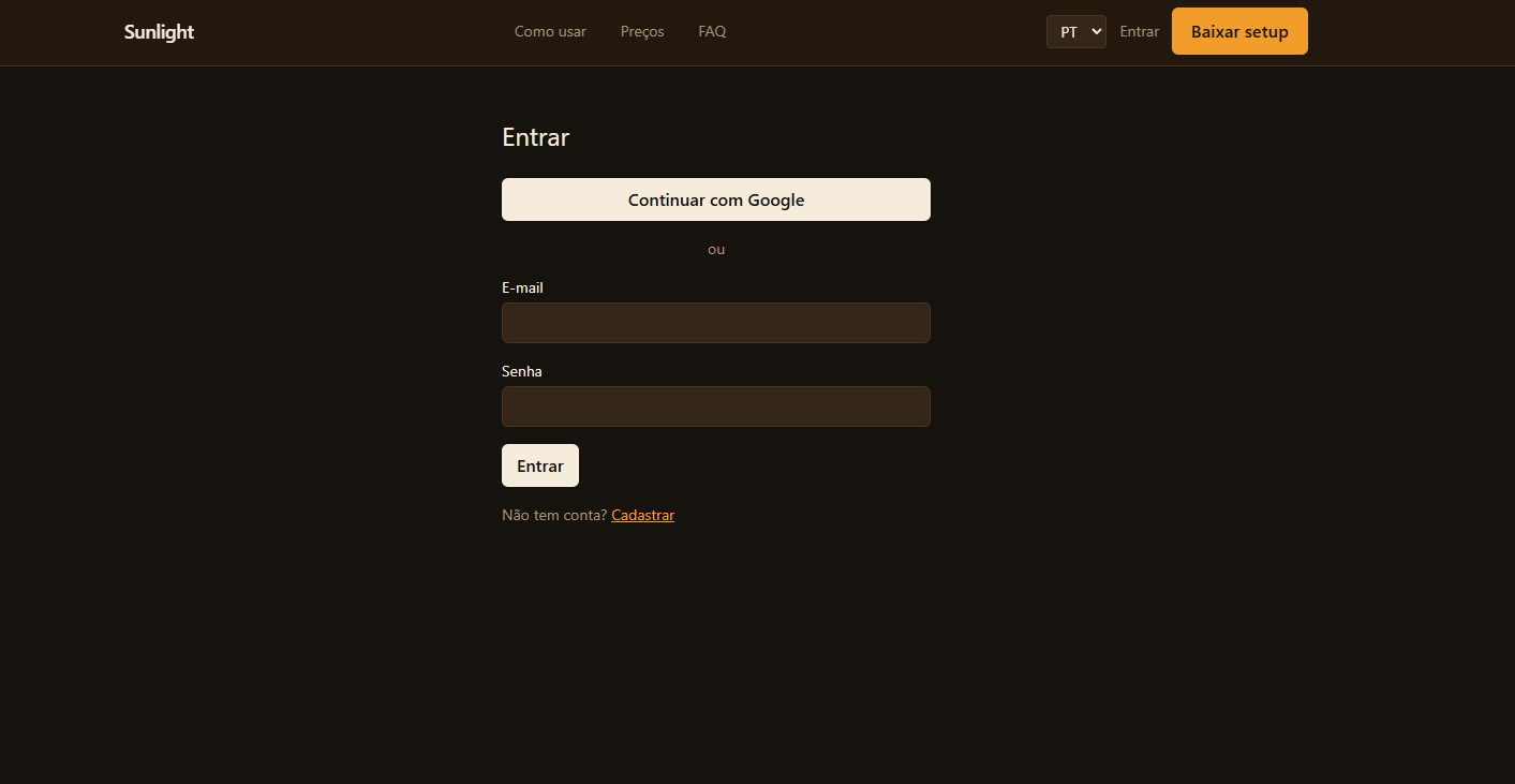 Tela de login do painel.